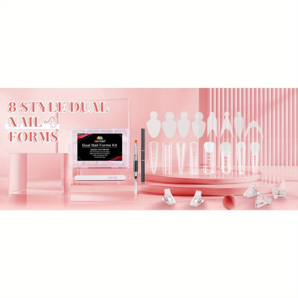 Poly Gel Nail Extension Form Kit - 192pcs Dual Forms, 96pcs Reusable Pads, 8 Shapes Acrylic Mold, Brush Pen, Files & Clips, Complete French Nail Extension Beginner Set for Home Sal - product image 9