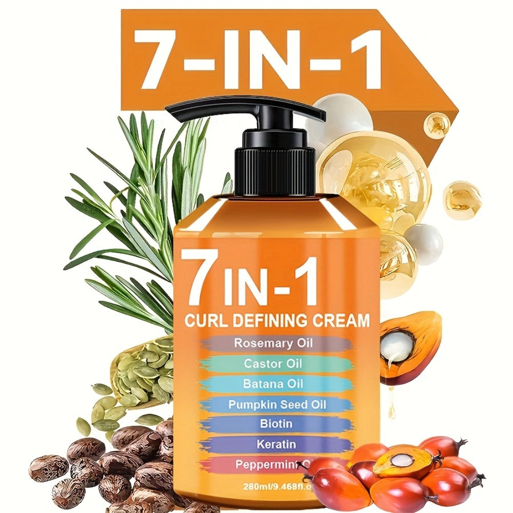 Curl Cream for Wavy & Curly Hair 7-in-1 Formula with Argan Oil & Rosemary Oil - Frizz Control, Long-Lasting Definition, Natural Fluffy Finish, All Curl Types, 280ml - product image 8