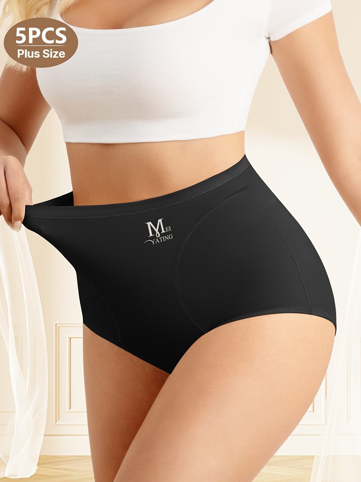 5Pack Plus Size Women's Briefs Extra High Waist Belly Tuck Ice No Marks Women's Panties Briefs Comfortable Fit Body Shaping Buttocks Lift Summer Thin - product image 4