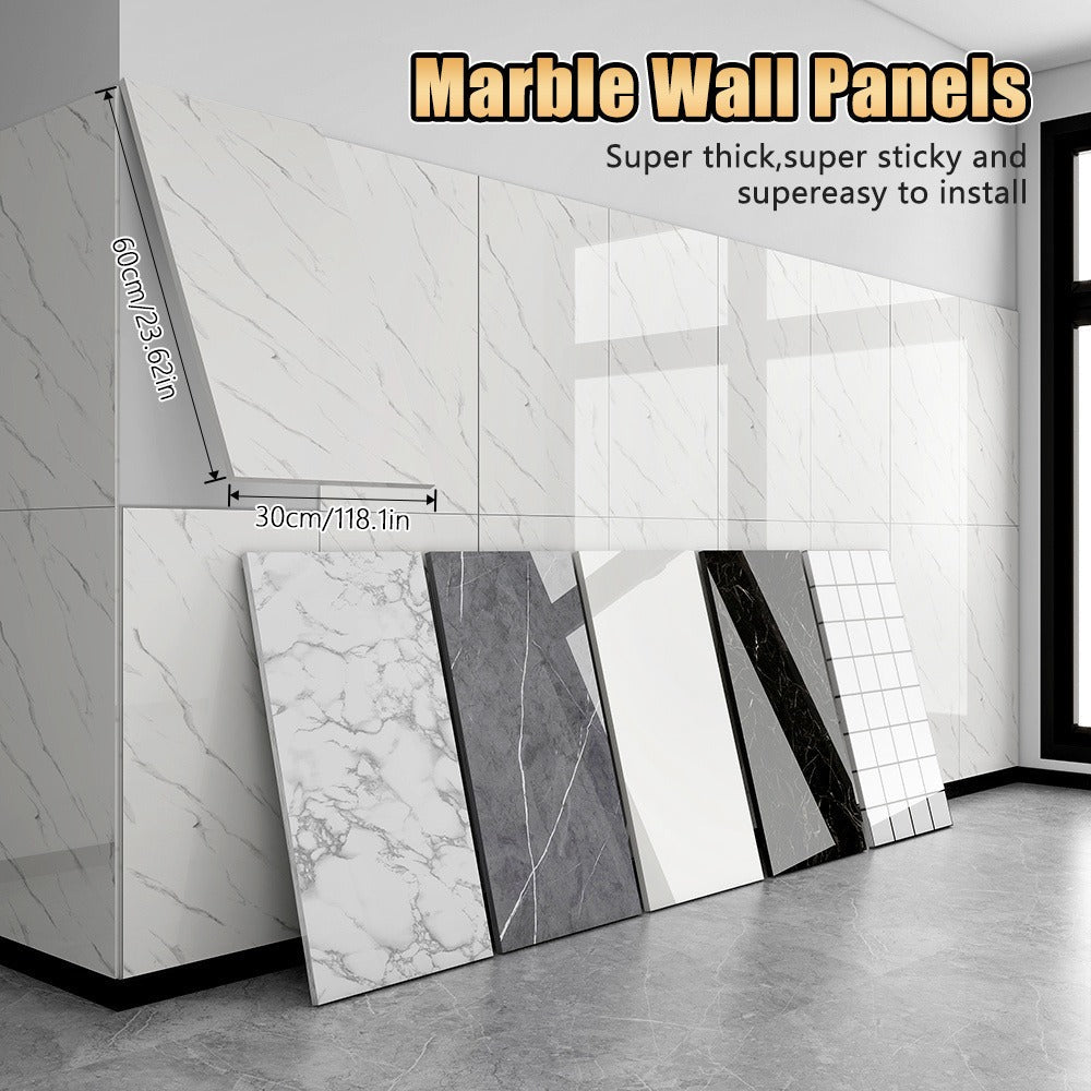 Marble Peel and Stick Wall Panels Self-Adhesive 3D Decorative Tiles - Glossy Marble Sheets for Bathroom Kitchen Living Room - Removable Vinyl Planks White Grey Black Imitation Ston - product image