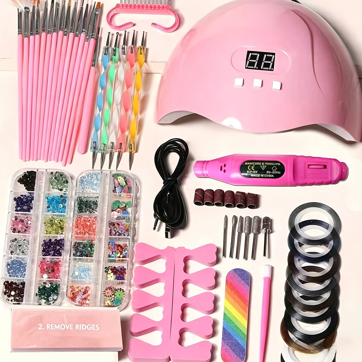 72-Piece Complete Nail Art Set with LED UV Lamp, Electric Nail Drill Pen, Gel Polish, Glue Drying Machine, Nail Polisher, Polish Brush Set, Finger Divider & Stainless Steel Manicur - product image 17