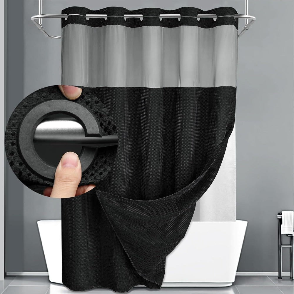Hookless Shower Curtain with Snap Liner 74x71 Inch - Waffle Texture Double Layer with See-Through Window Waterproof Washable Hotel Quality Bathroom Curtain Set | Grey White Matcha  - product image 10