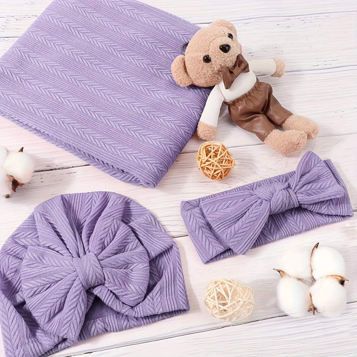 Baby Swaddle Blankets for Girls Boys, 3pcs Newborn Accessories Set with Matching Hat and Bow Headband Soft and Skin-friendly Texture, Suitable for All Four - product image 8