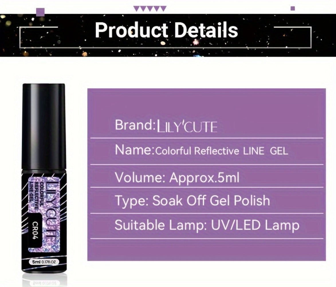 Reflective Glitter Line Gel Nail Art Set LILYCUTE Sparkling Stripe 3pcs 5ml Each - Ultra-Thin Pull Line Drawing Graffiti Gel Polish LED UV Cured DIY Home Manicure for Women - product image 12