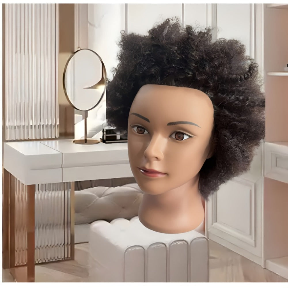 Mannequin Head Human Hair Afro Curly with Clamp Cosmetology Practice Training Head for Hairdresser Braiding Styling Cutting 4 Styles Natural Black - product image 5