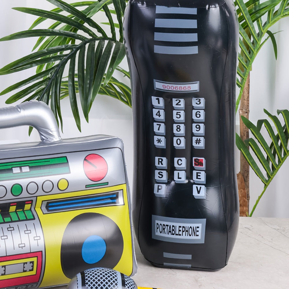 80s Hip Hop Theme Birthday Decorations for Graduation, Back to School, School Dance, DJ & Music Themed Party Supplies – Inflatable Party Props 3 Pcs Blow Up Boombox Microphone & Retro Phone