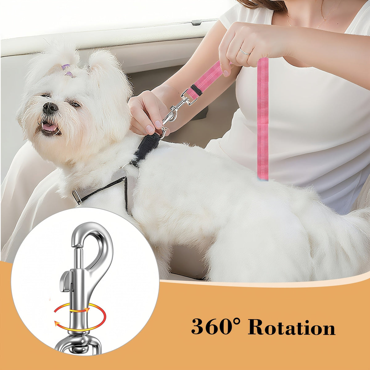 Retractable Adjustable Reflective Bungee Dog Restraint, Secures to Vehicle Headrest, Blue & Black | Dog Seat Belt for Car 3-in-1 Pet Car Seatbelt Harness - product image 6