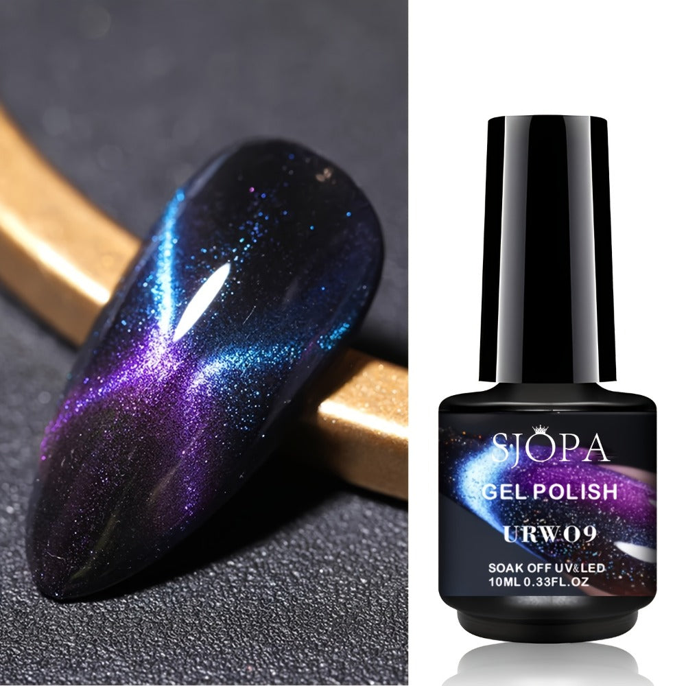 Magnetic Cat Eye Gel Nail Polish 9D Holographic Rainbow Glitter Blue & Purple — LED UV Soak-Off Gel Polish Paraben-Free Water-Based Formula, Salon & DIY Home Manicure Nail Art Gift - product image 6