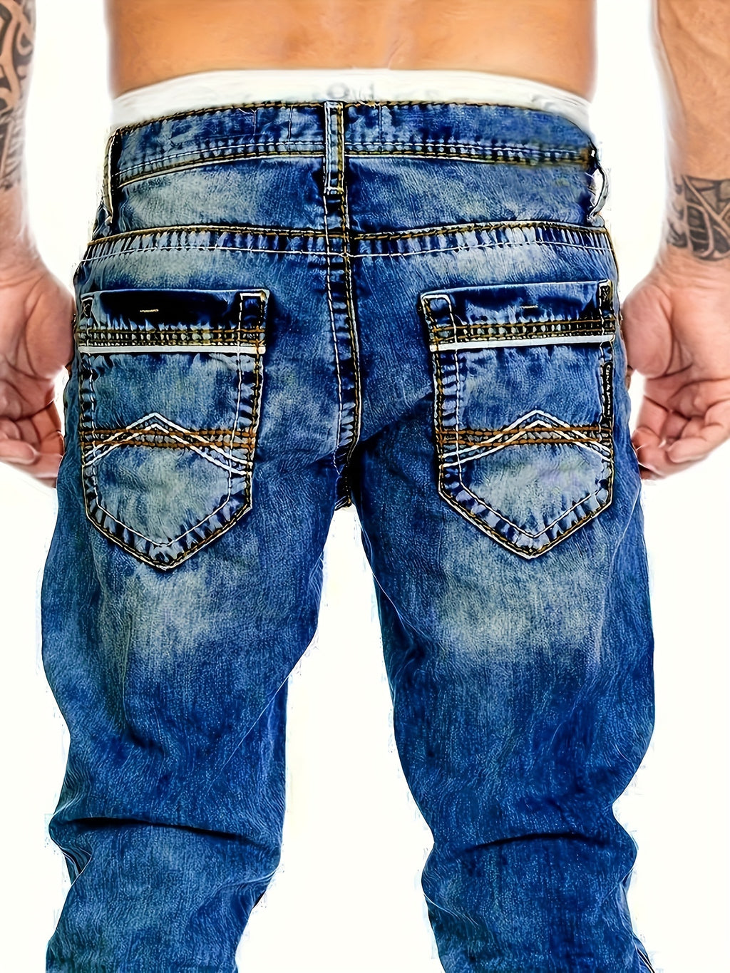 American Snowflake Washed Men's Jeans, Fashionable and Versatile Straight Pants, Elastic Jeans Suitable for All Seasons Pantalones Para Hombres Mens Clothes - product image 4
