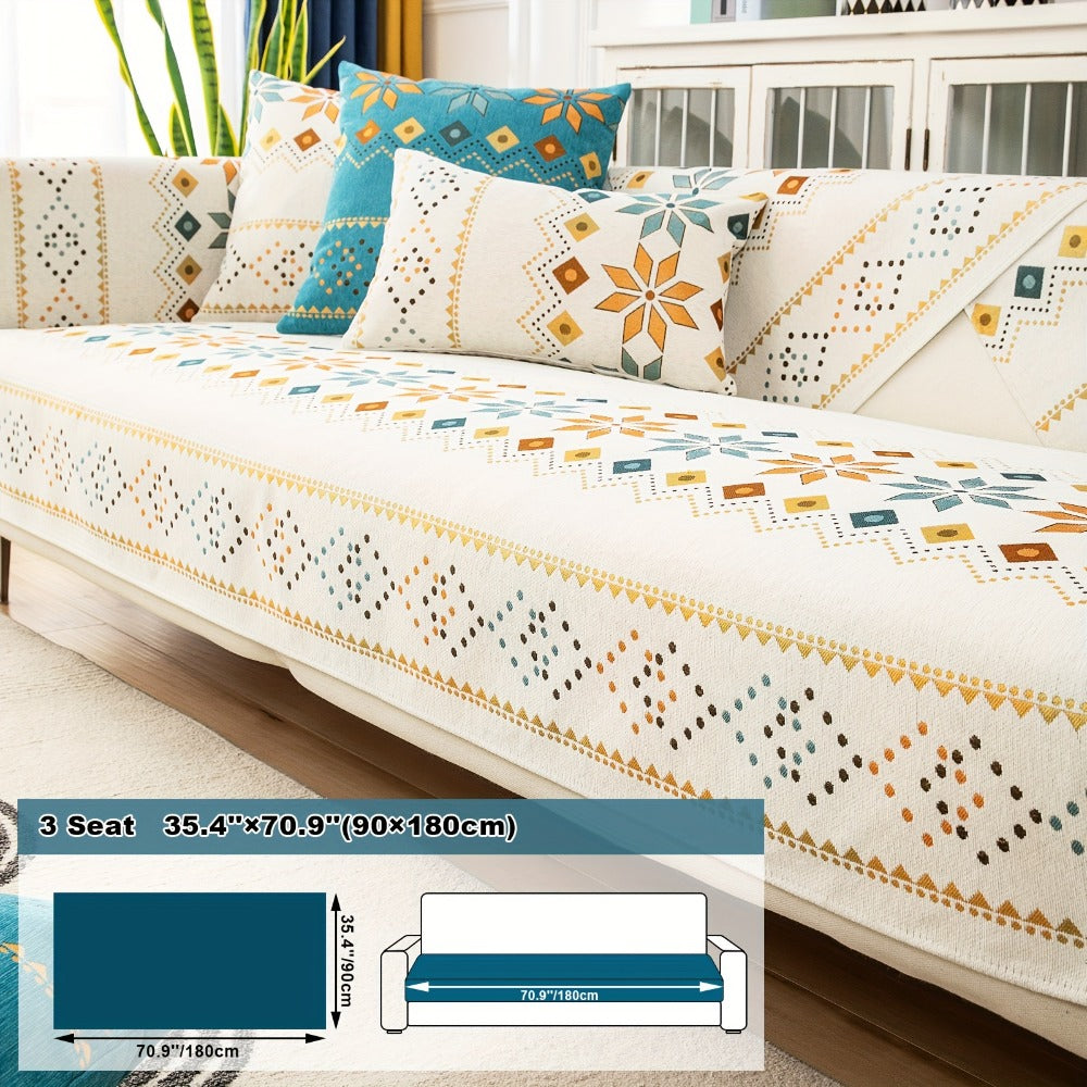 Bohemian Chenille Sofa Cover | Geometric Print Non-Slip Couch Slipcover, Thick Plush Boho Style, 1 to 4 Seat, Armrest & Backrest, Machine Washable, Sectional Sofa Protector - product image 35