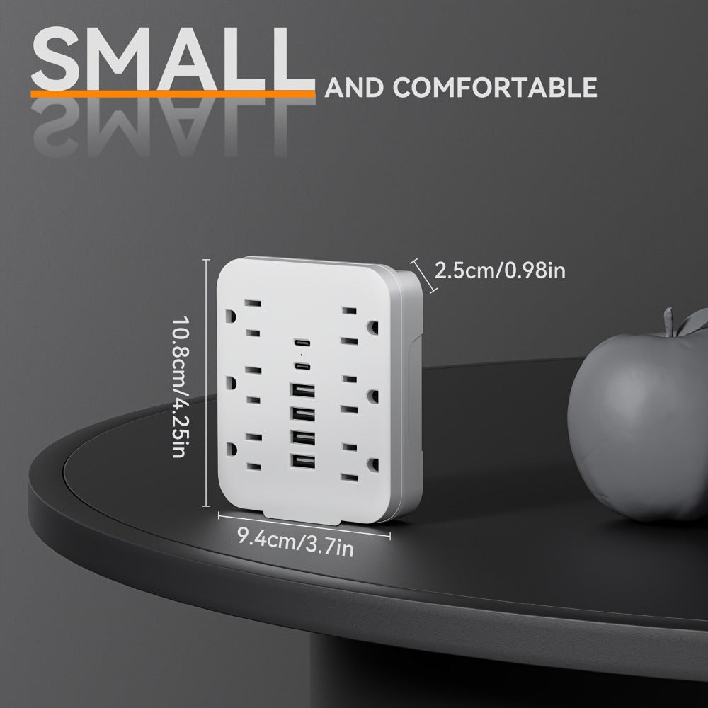 Wall Power Strip 12-in-1 with 6 AC Outlets & 6 USB Ports (2 USB-C) – Compact Space-Saving Plug, 110-130V US Plug for Home & Office – White & Black - product image 10