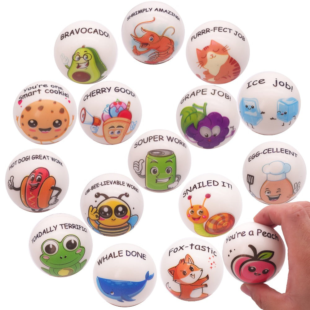 1.18 Inch Soft TPU Sensory Balls with Inspirational Quotes, Cartoon Animal Theme, Classroom Party Favors & Team Building Gifts – Motivational Animal Squeeze Stress Balls 24 Pack