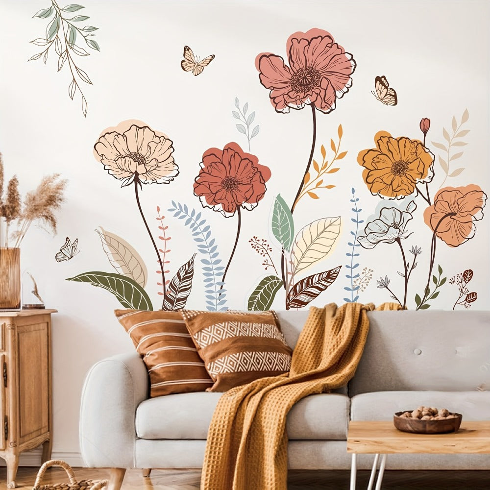 Bohemian Flower Wall Stickers Self-Adhesive Peel and Stick - Wildflowers & Fruits Wall Art Decals for Living Room Bedroom TV Background - Removable Matte Boho Floral Wall Decoratio - product image
