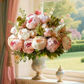 Faux Peonies Hydrangeas Artificial Flowers Vintage Silk Bouquet - Pink Green Mix Floral Centerpiece for Bridal Wedding Home Table Decor Rustic Farmhouse Arrangement - product image 15
