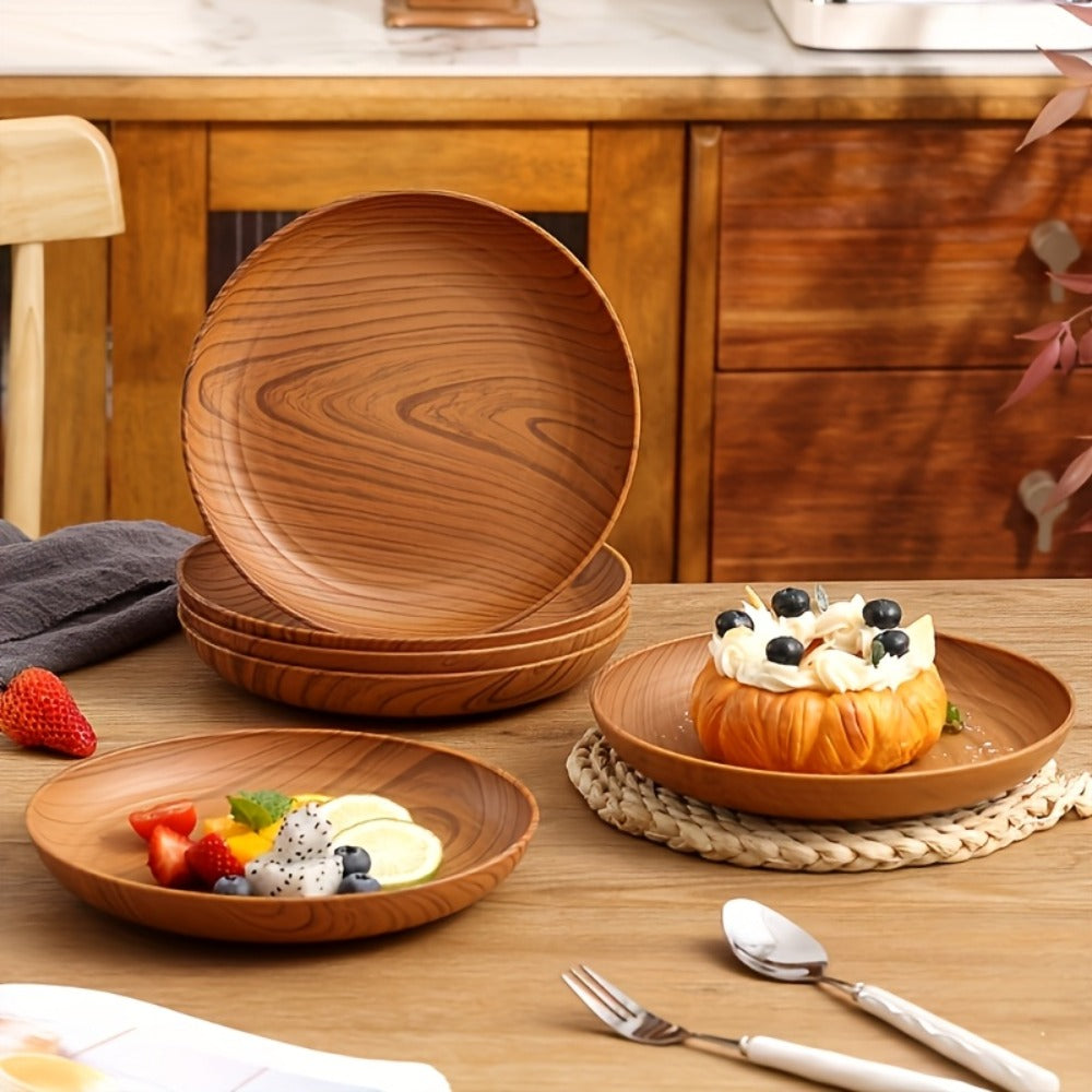 Wood Grain Plastic Dinner Plates Set of 10 - 7.8 Inch Salad Serving Plates for Kitchen Dining Table - product image 9