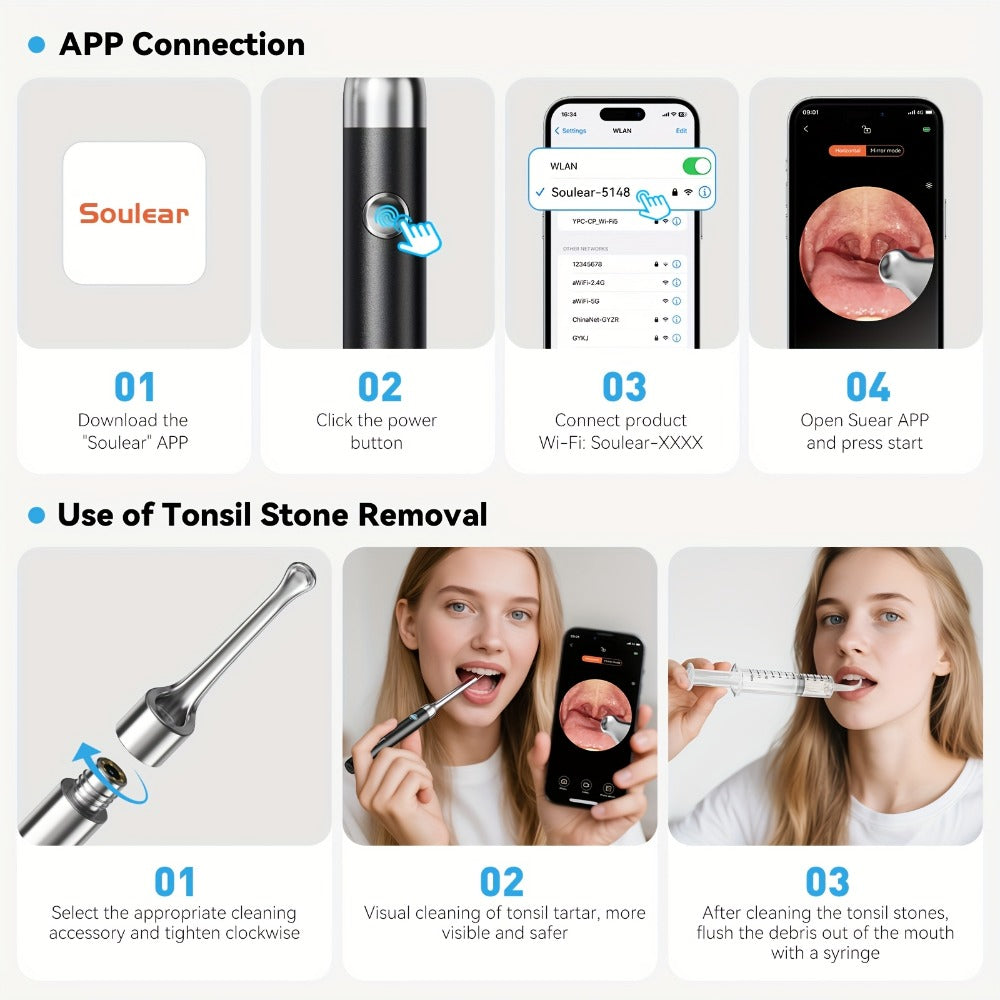 Intelligent Visual Tonsil Stone Removal Kit – 1080P HD Camera, 6 LED Lights, Wi-Fi & App Connection, Multi-Accessory Oral Inspection Tool for All Ages - product image 4