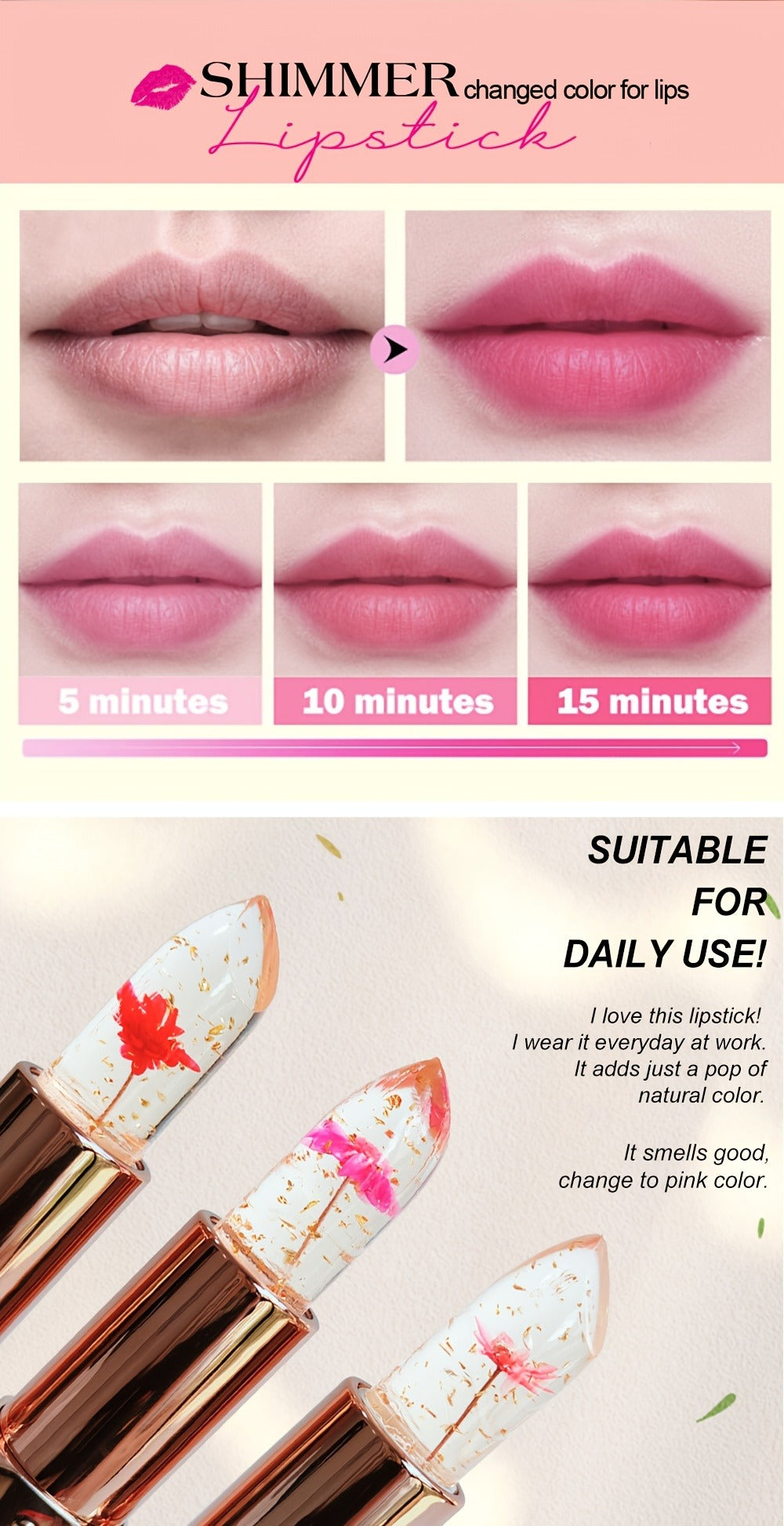 Flower Shaped pH Lip Balm Set 6pcs Individually Wrapped — Color Changing Transparent to Pink Tint, 6 Flavors Deep Moisturizing, Cute Floral Design Beauty Gift for Women Girls & Tee - product image 9