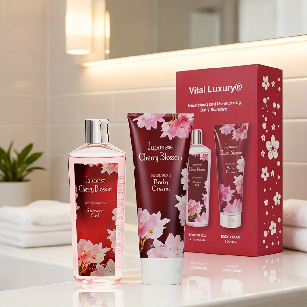 Cherry Blossom Body Wash Set for Women 8oz – Moisturizing Body Cream & Shower Gel Gift Set Light Non-Sticky Long-Lasting Floral Scent All Skin Types Valentine's Day Mother's Day Bi - product image 2