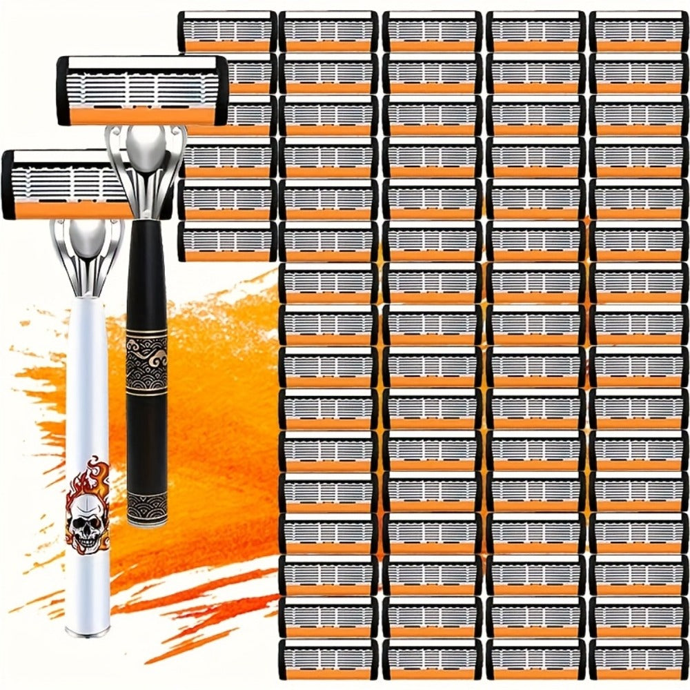 Beard Razor for Men 6-Layer Stainless Steel Blades Premium Metal Handle 36 Replaceable Blades – Mustache Grooming Shaver Ultra-Close Traditional Shaving Kit for Daily Use Gift for  - product image