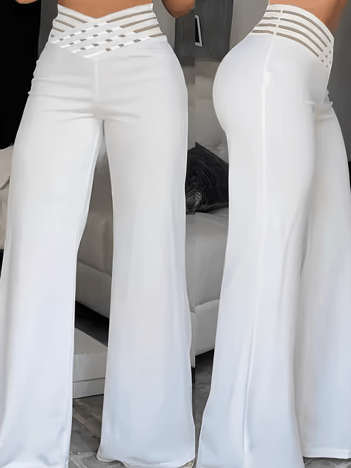 Summer European and American Women's Hollow Waist Belt, High Waisted Casual Straight Leg Loose Pants, Wide Leg Pants - product image 5