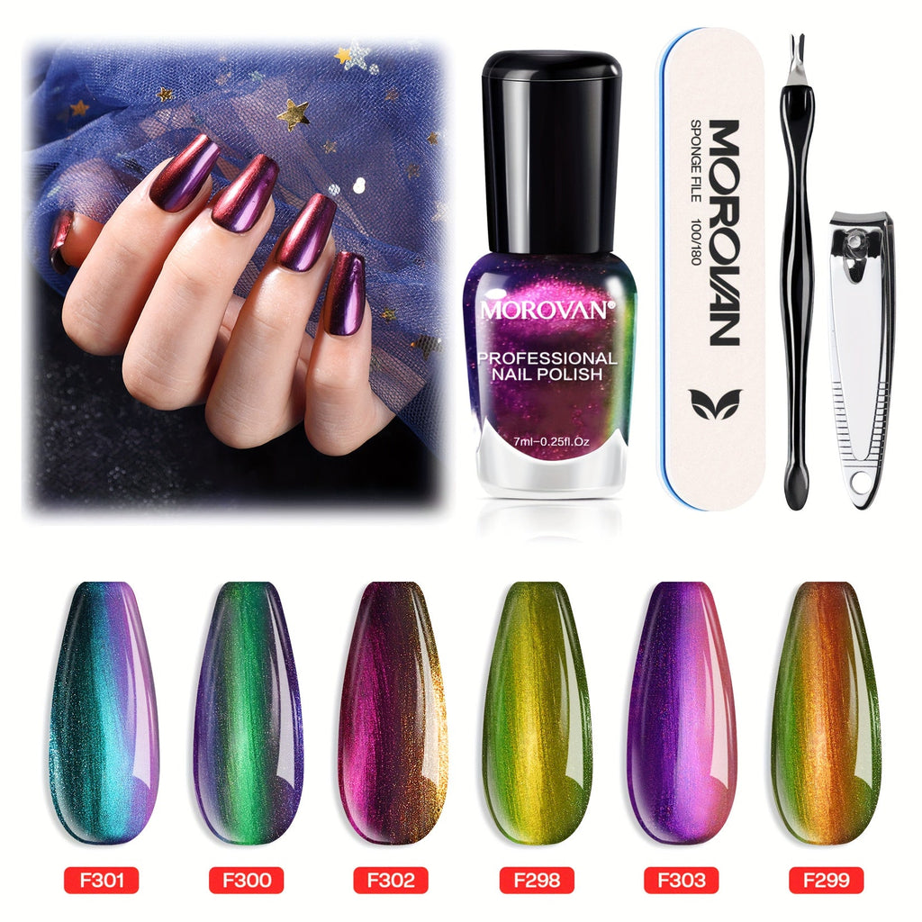 Holographic Nail Polish Set 6pcs Air Dry No UV Lamp – Metallic Glitter Rainbow Shimmer Lacquer 0.25oz, Finger & Toenail Polish Kit, Nail Art Gift Set for Women Girls by Morovan - product image 14