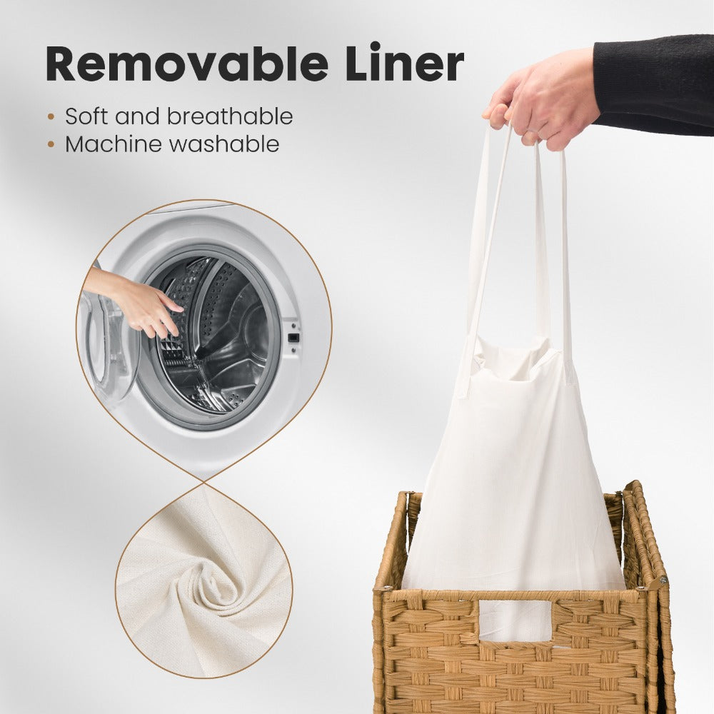 Laundry Hamper with Lid Large Capacity Woven Rattan Storage Basket, Collapsible Clothes Hamper with Handles & Removable Liner, Foldable Breathable Wicker Basket for Bedroom Home Do - product image 6