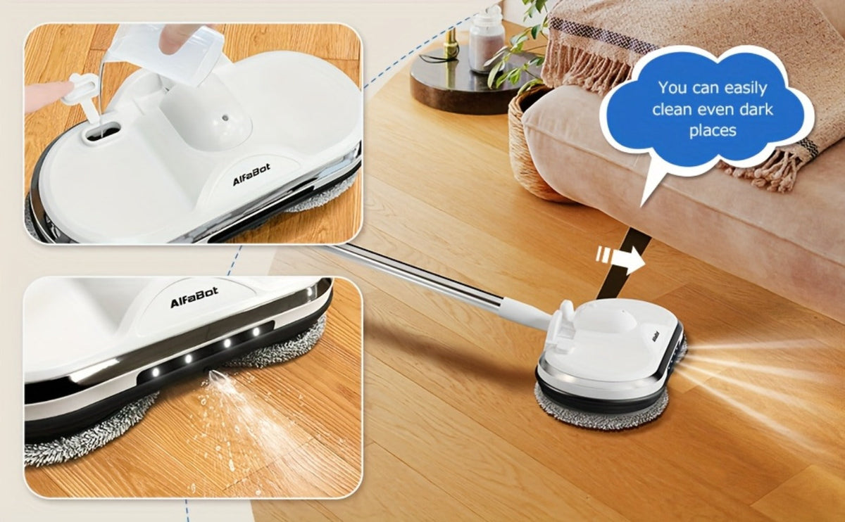 Cordless Electric Spin Mop with LED Headlight & Sprayer, 50-Min Runtime 6oz Water Tank, Lightweight Floor Scrubber for Hardwood Tile Laminate Floors - product image 12