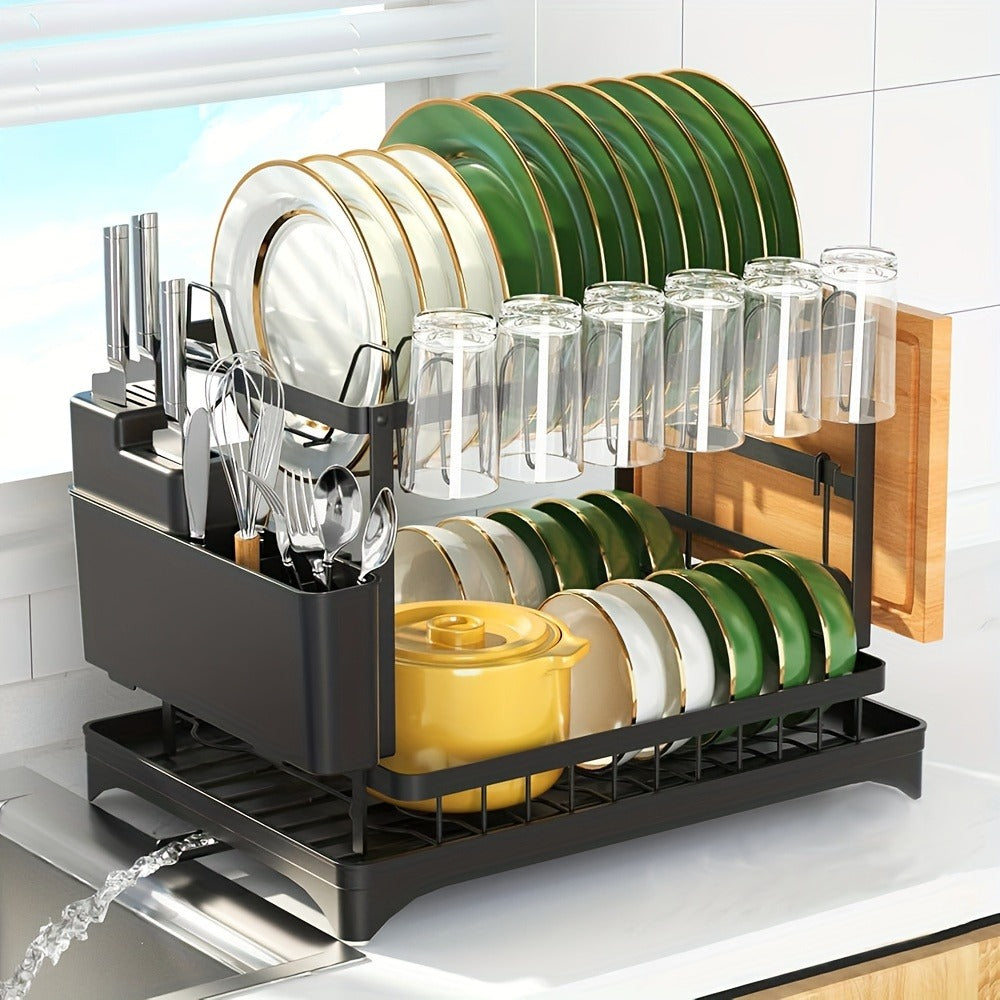 2-Tier Metal Dish Drying Rack with Drainboard – Kitchen Counter Dish Drainer Compact Countertop Drying Rack Black White Gray - product image 12
