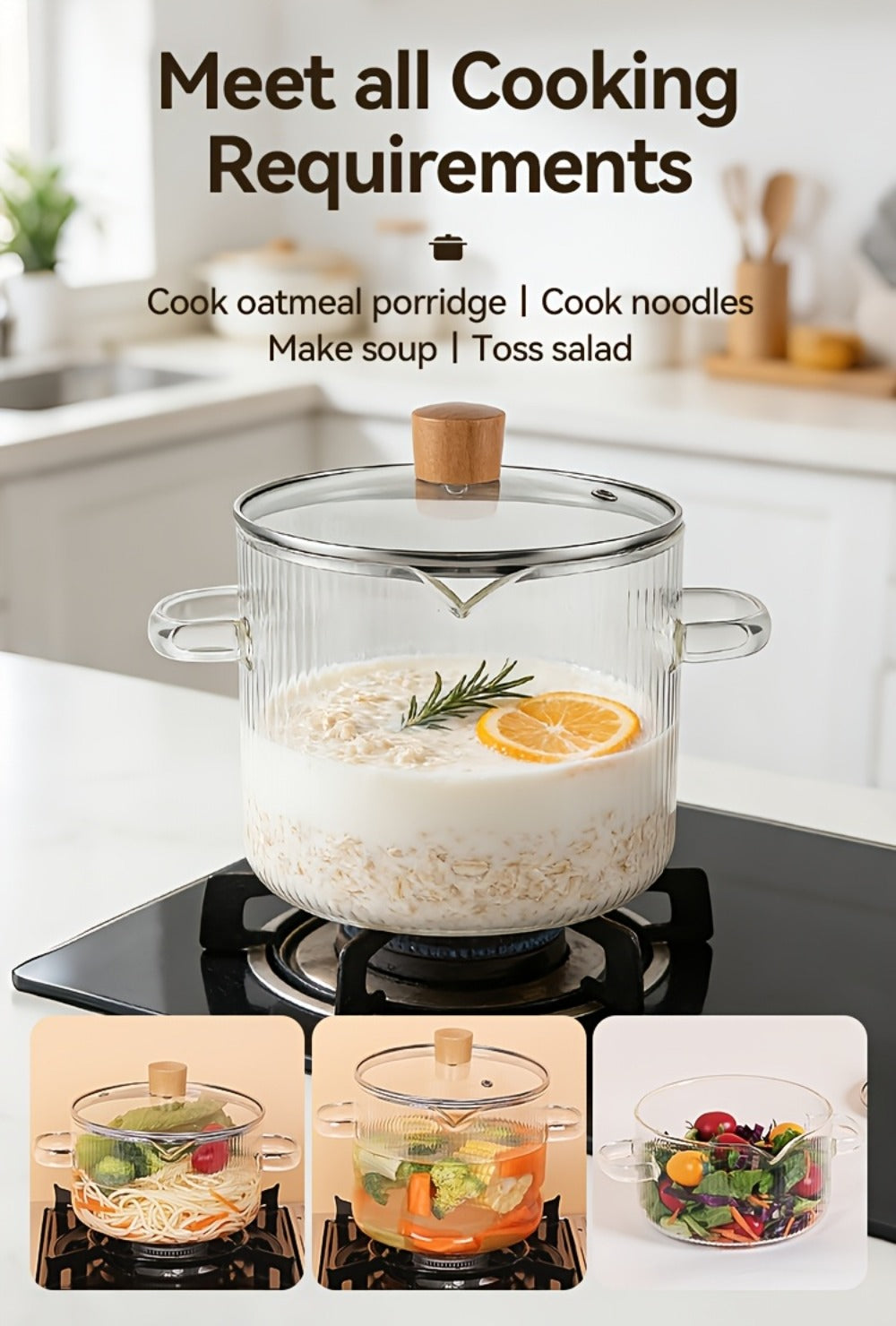 Glass Saucepan Set 2-Pack Stovetop Safe Borosilicate Ribbed Pots with Lids – 78oz & 54oz Heat Resistant Cookware for Soup, Ramen, Milk | Transparent Glass Pot Kitchen Cooking Set w - product image 19