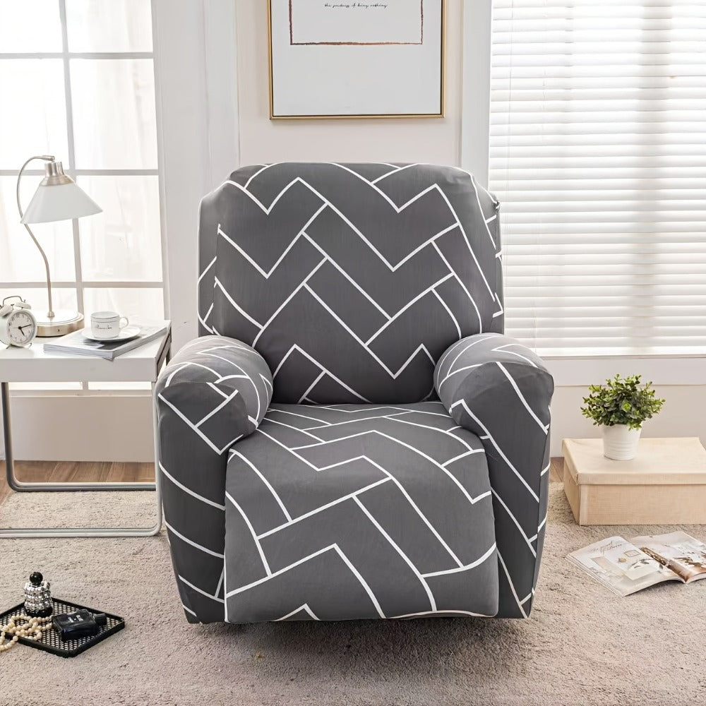 Recliner Slipcover 4pcs Extra Large with Pocket - Spandex Stretch Four Seasons Furniture Protector | Botanical Geometric Prints | Living Room Home Decor Sofa Chair Cover - product image 18