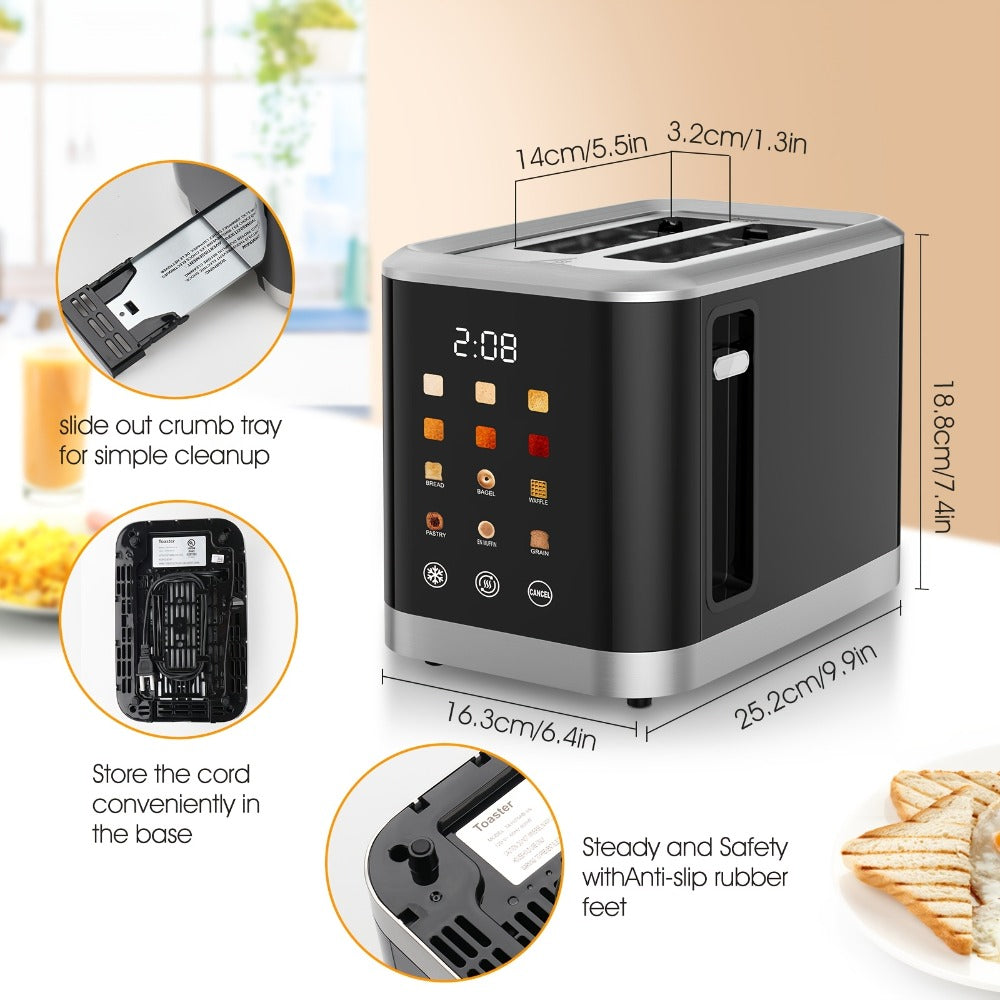 2 Slice Toaster with Touch Screen – 1.5" Wide Slot for Bread, Bagels & English Muffins, 6 Bread Types, 5 Toast Shade Settings, Cancel & Defrost Functions - product image 2
