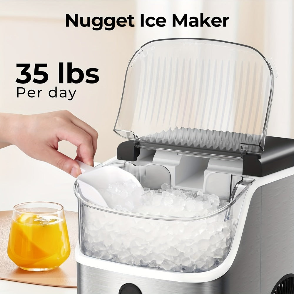 Countertop Nugget Ice Maker 35lbs in 24hrs, Self-Cleaning Portable Ice Machine with Ice Scoop & Basket, Stainless Steel, for Home Kitchen Office Camping RV Bar - product image 4