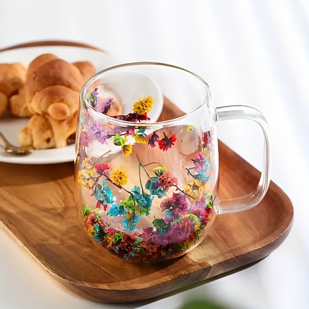 Double Wall Glass Coffee Cups with Handle Set of 4 – Borosilicate Thermal Mugs for Latte Cappuccino Tea | Dried Flower & Petal Design Transparent Drinkware for Office Home Gifts - product image 8