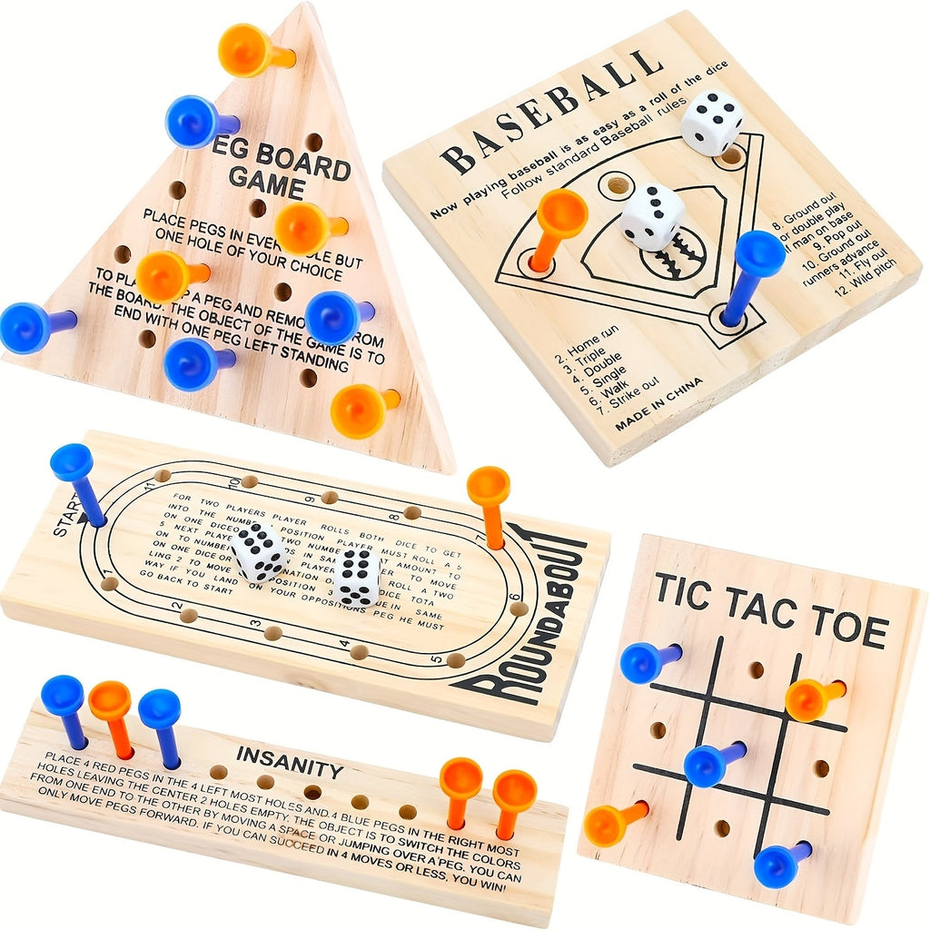 Wooden Board Game Set 5-in-1 | Luban Lock Puzzle Brain Games with Peg Board, Dice & Plastic Pieces, Classic Family Strategy Games Kit for Kids Adults - product image 8