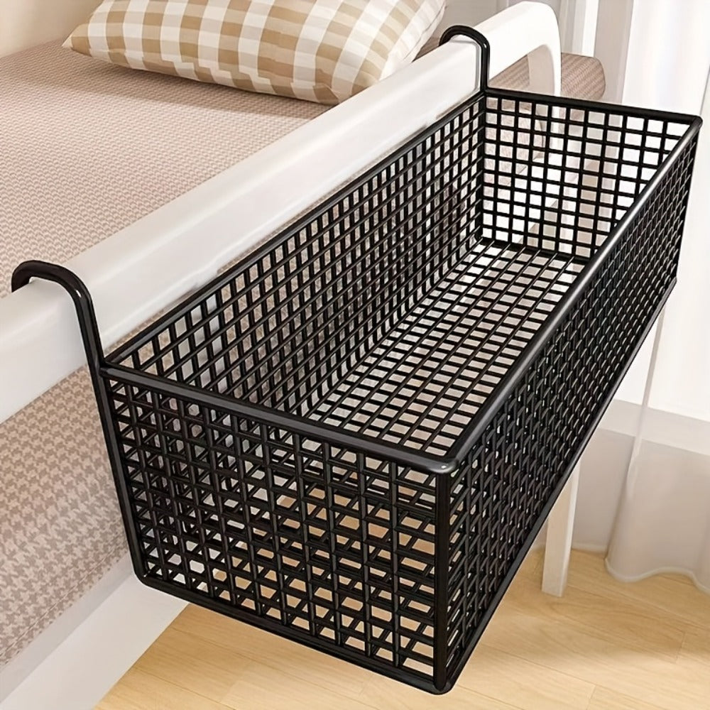 Over Door Hanging Basket Storage Rack - Woven Mesh Metal Organizer Shelf for Bedroom Dorm Wardrobe Closet, Space-Saving Wall Mounted Hanging Storage Basket - product image