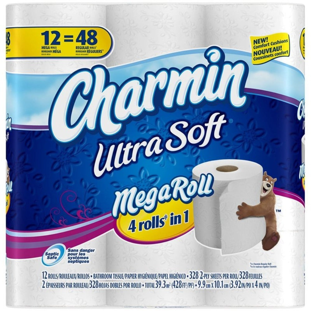Charmin Ultra Soft Mega Roll Toilet Paper 12 Count, 2-Ply Clog-Safe Septic-Safe Unscented, 75% More Absorbent, Comfort Cushion Softness for Family Bathroom - product image