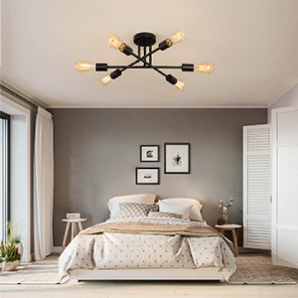 Sputnik Chandelier 6-Light Black Industrial Ceiling Light Fixture Semi Flush Mount for Bedroom Dining Room Living Room Kitchen - product image 11