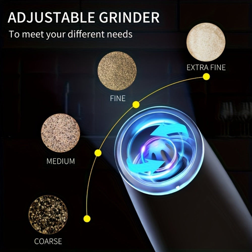 Electric Salt and Pepper Grinder Gravity Sensing USB Rechargeable with LED Light, One-Hand Operation Automatic Pepper Mill Adjustable Coarseness, Battery or Type-C Powered Kitchen  - product image 9