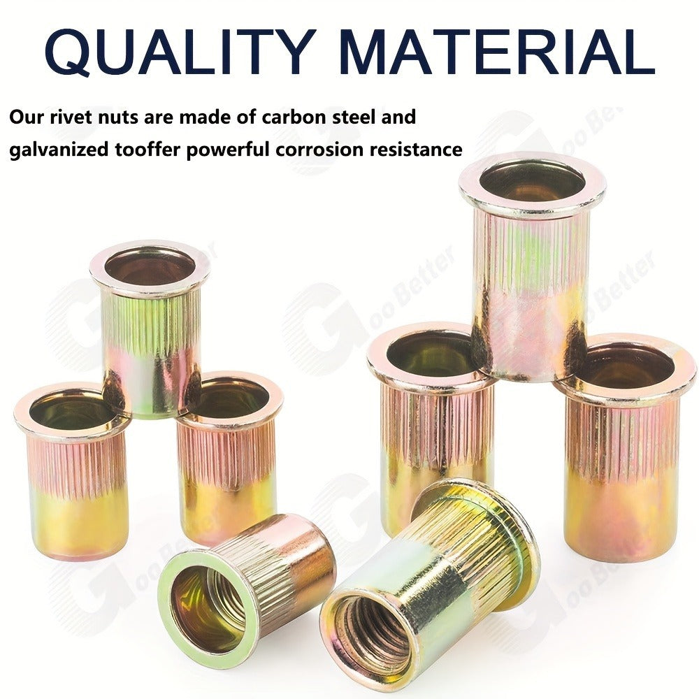 860pcs Rivet Nut Kit SAE UNC Assortment – Zinc Plated Carbon Steel Flat Head Insert Threaded Nuts 7 Sizes with Case for Auto Furniture & Industrial Projects - product image 5