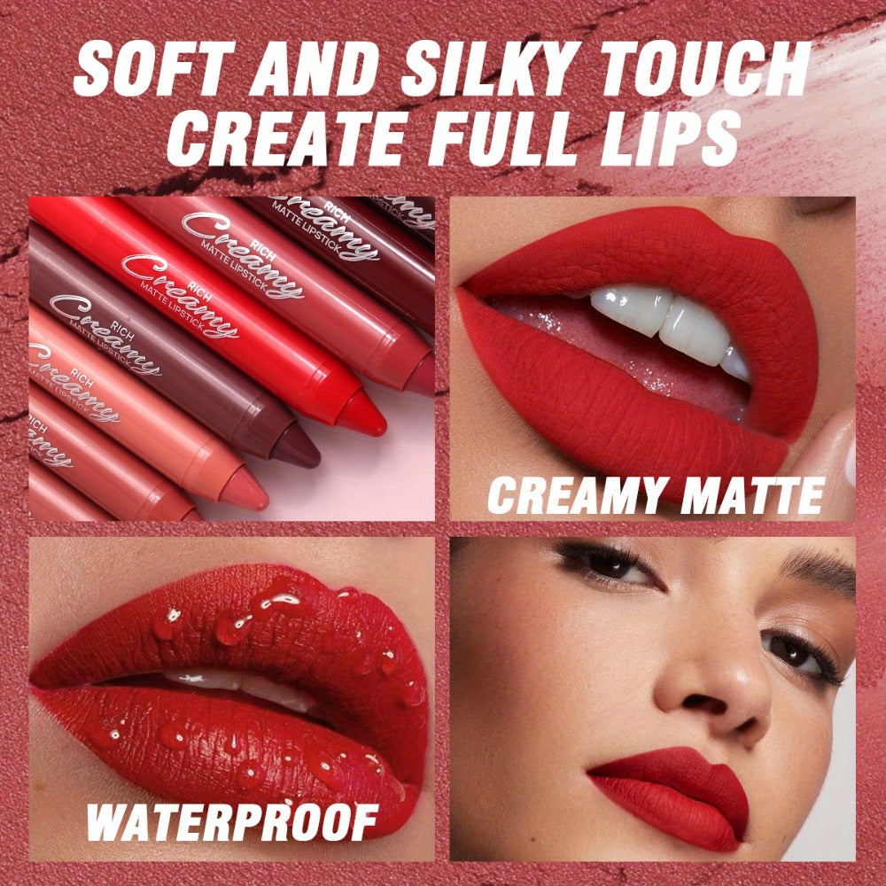 Waterproof Matte Lipstick Pen Set 6PCS with Lip Liner – Long-Lasting Non-Transfer Crayon Formula, Velvety Matte Finish in Nude & Red Shades, Contour Lip Tint Makeup for Women All S - product image 6