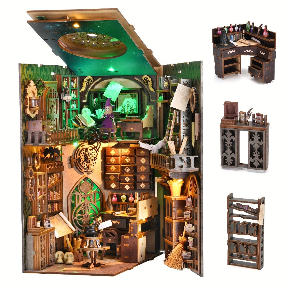 DIY 3D Wooden Vintage Alley Bookshelf Insert with LED Light, Miniature Scene Craft for Adults & Teens, Unique Bookend Home Decor, Birthday Christmas - product image