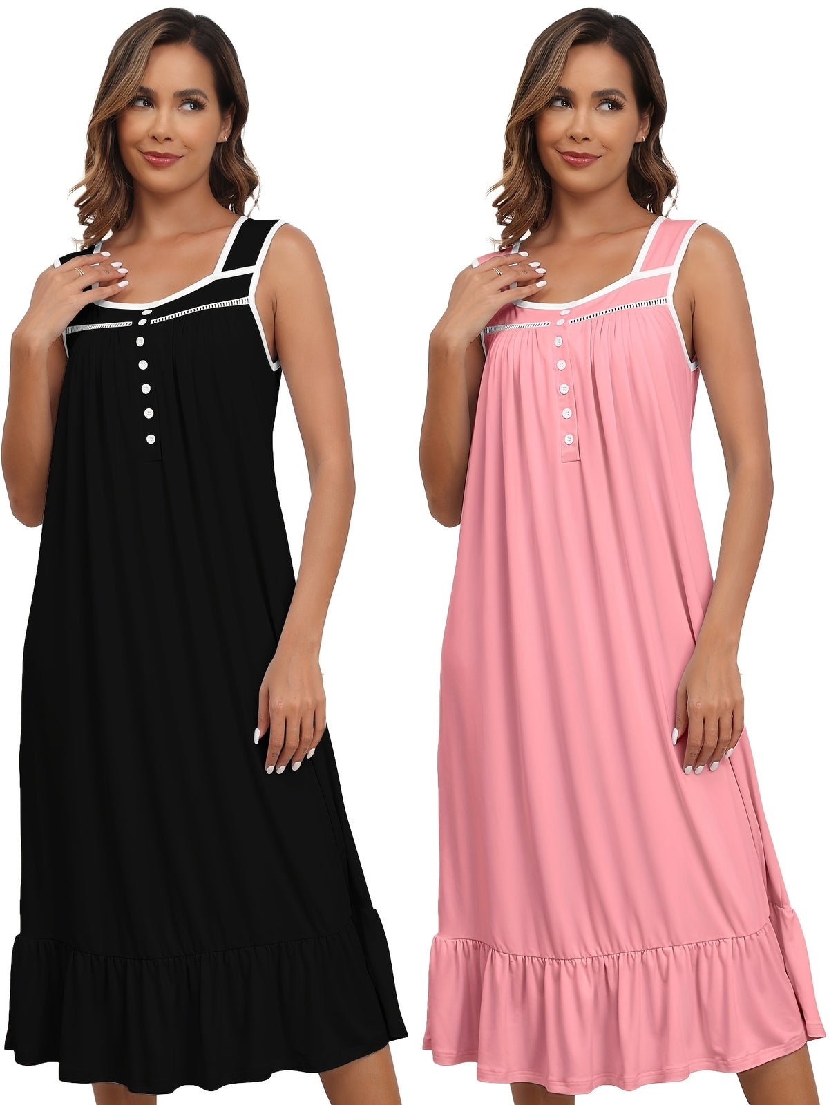 2pcs Nightgowns for Women - Long Flowy Victorian Sleeveless Sleepshirt, Elegant Printed Sleepwear Set (S-XXL)