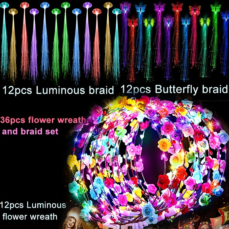Light Up Flower Crown Headbands 36 Pack Bulk LED Fiber Optic Floral Tiara Glow Party Favors for Women Girls Wedding Birthday Halloween Mardi Gras Bachelorette Cosplay Festival Beac - product image 2