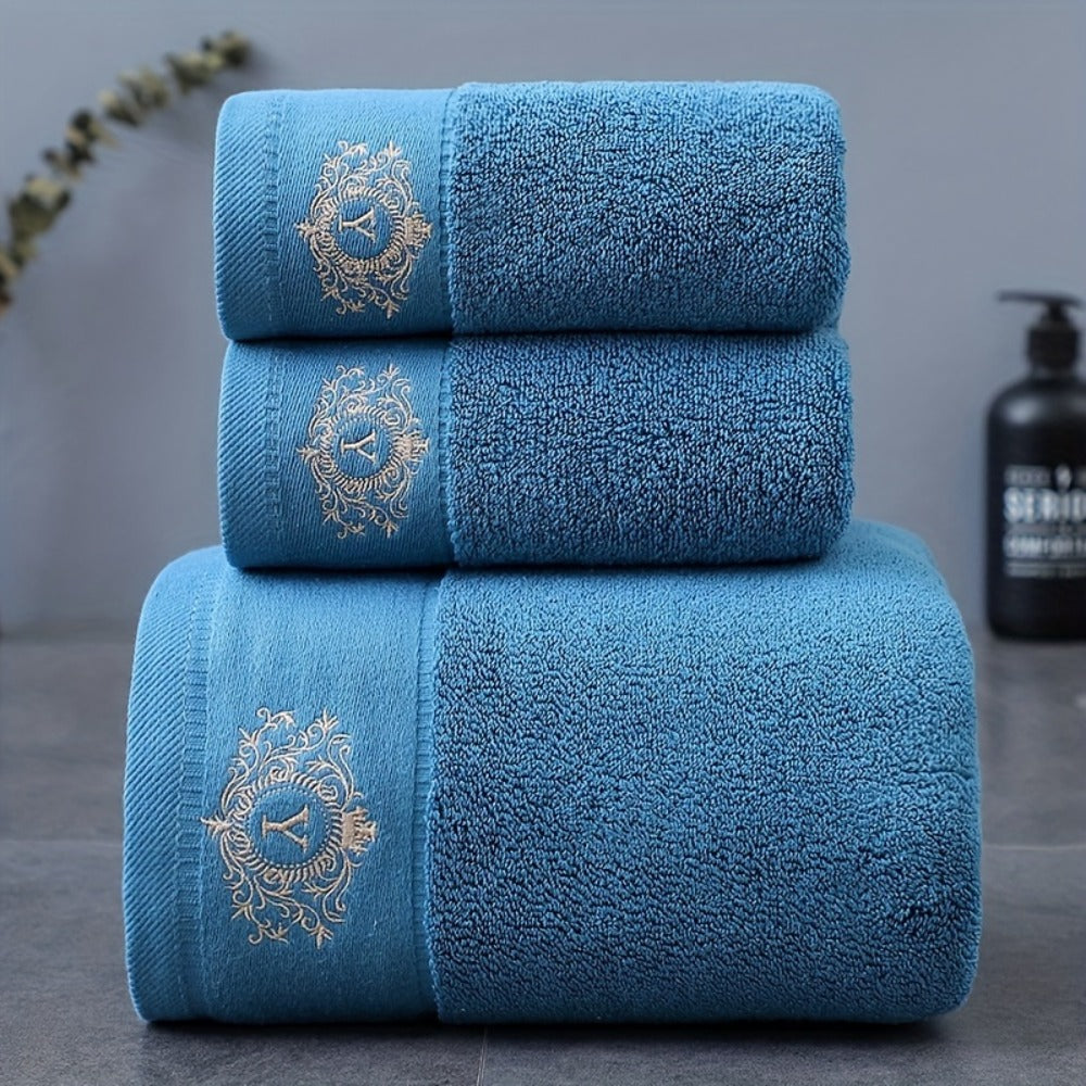 Embroidered Cotton Towel Set 3-Piece – 400g/㎡ Soft Absorbent Lint-Free Bath Towel Hand Towel Set for Home Spa Salon - product image 5