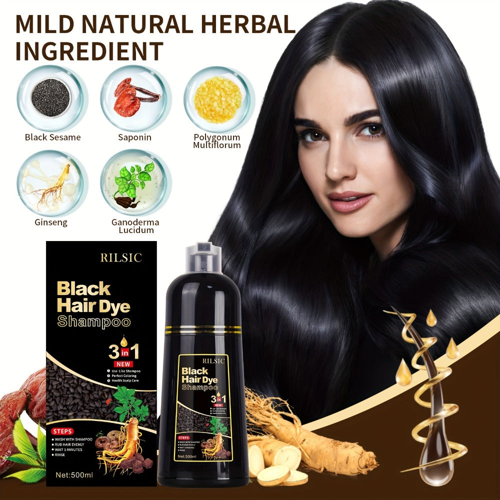 Herbal Hair Dye Shampoo 3-in-1 with Plant Squalene 2pcs 16.91oz — Instant Gray Hair Coverage, Natural Color in Minutes, Brown Dark Brown & Black, Unisex Men & Women - product image 8