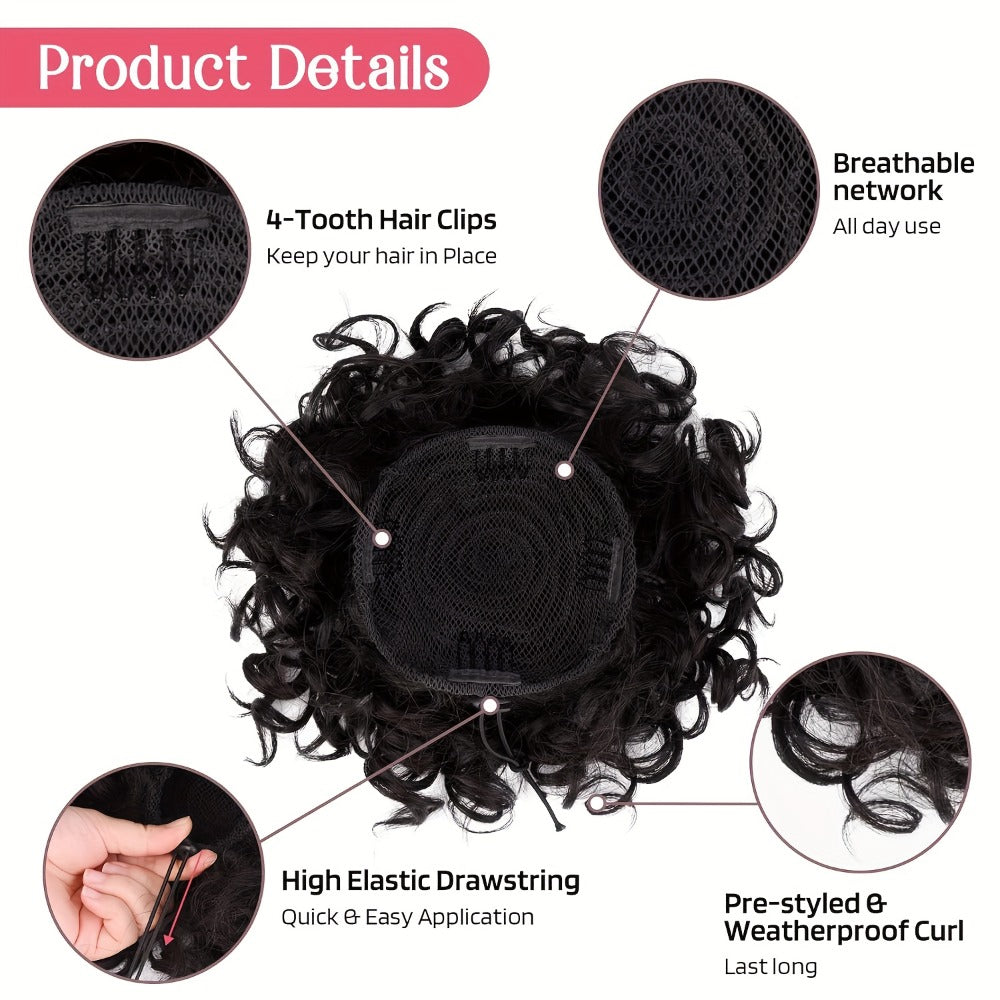 Drawstring Messy Bun Hair Extension 80g Curly Ponytail Voluminous Loose Bun Hairpiece for Women Thinning Hair Natural Look Black Brown Burgundy Ombre 10 Inch - product image 6