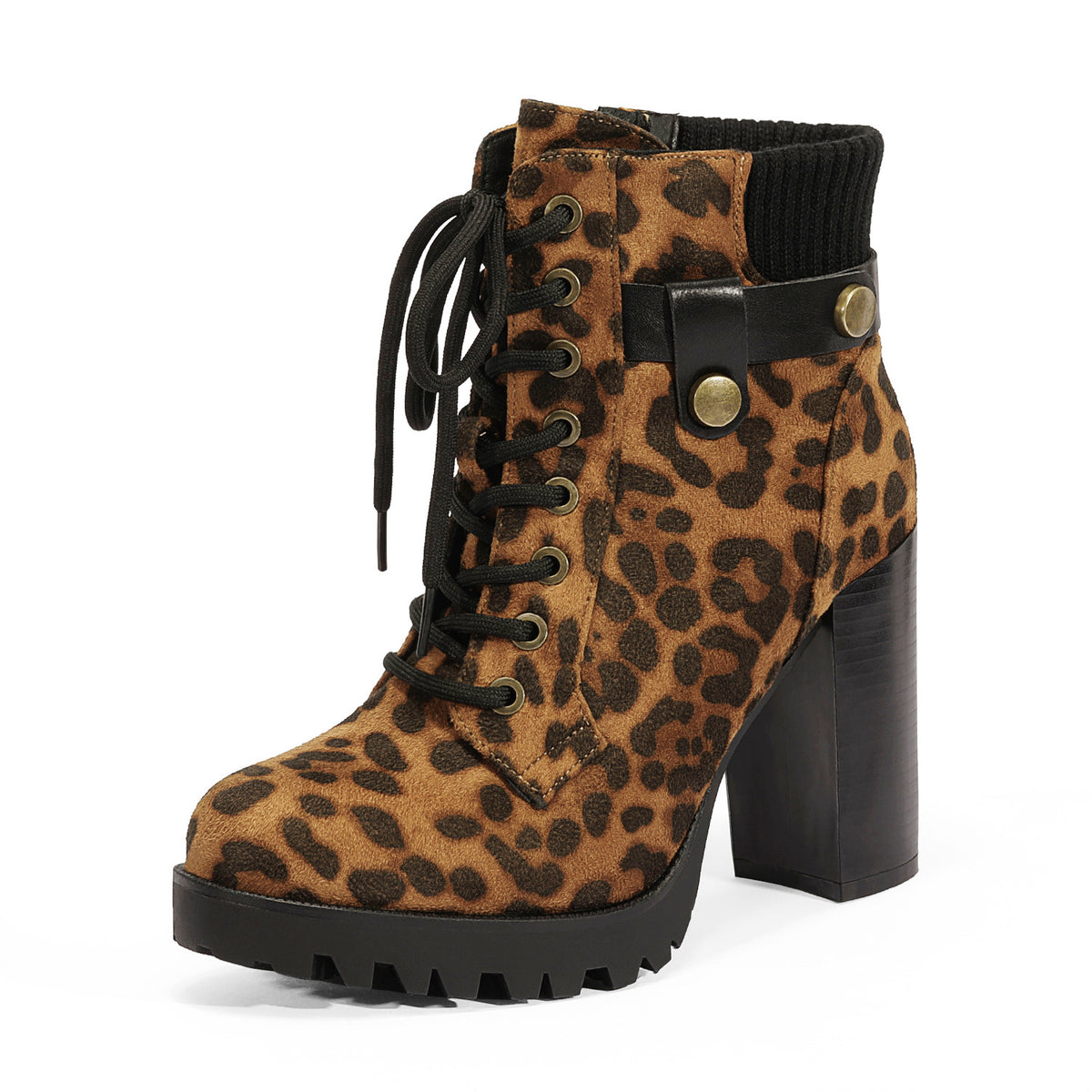 Women Short Boots Fall Winter Boots Women's Lace up Combat Ankle Boots High Chunky Heel Fashion Heeled Booties Shoes Black Boots - product image