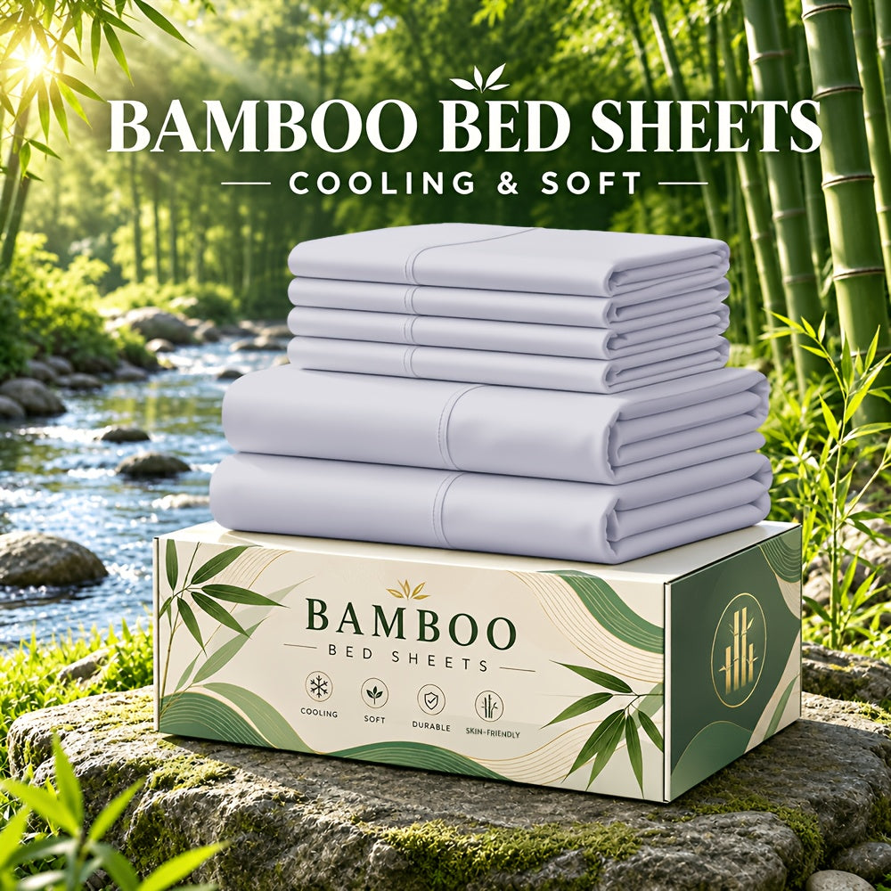 6 pcs Deep Pocket Cooling Bamboo Sheet Set, Luxurious and Ultra-Soft, Breathable, 16 Inch Extra Deep Pocket, Twin, Full, Queen, King, Multiple Colors to Choose - product image 30