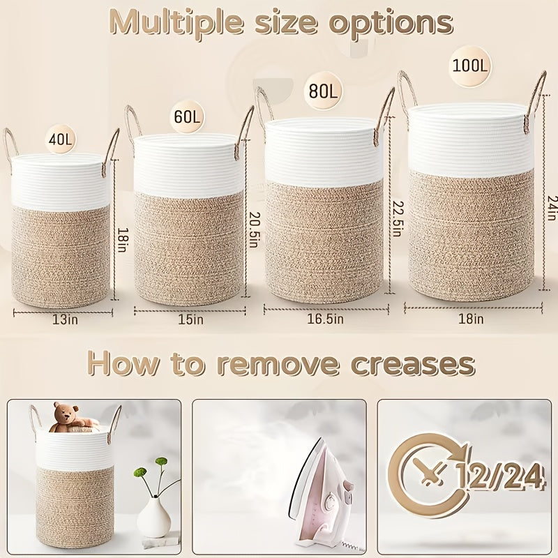 Collapsible Laundry Basket, Woven Rope Laundry Hamper, 12.15gal/15.85gal/21.13gal/26.42gal Laundry Bag for Decor Storage of Dirty Clothes, and Blankets in - product image 3