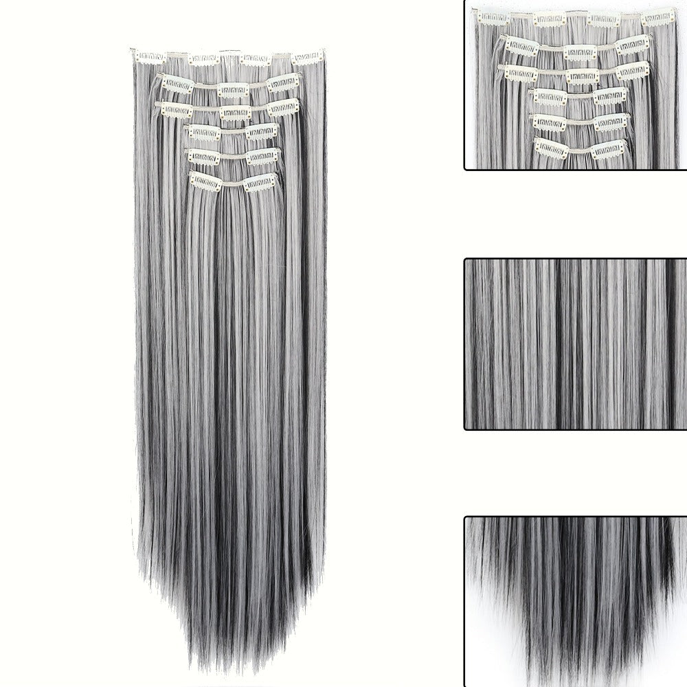 Space Gray Clip In Hair Extensions 6 Piece Set 24 Inch Heat Resistant Synthetic Fiber – Instant Length & Volume for Women | Daily Wear Halloween Costume Cosplay Party Gift - product image 2